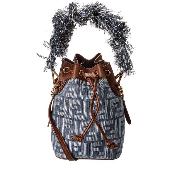 Fendi Mon Tresor Mini Ff Denim & Leather Bucket Bag - Picture 1 of 4